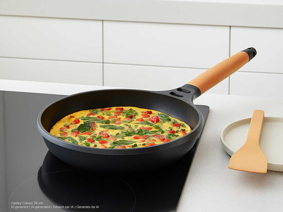CASTEY Alu Guss Bratpfanne CLASSIC 28 cm abnehmbarer Holz-Griff Pfanne Induktion