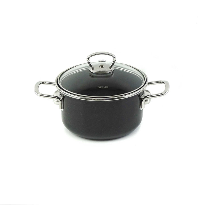 BELIS Stahl-Emaille Kochtopf PREMIUM 16 cm SCHWARZ