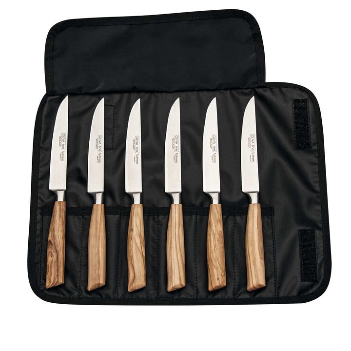 BURGVOGEL Solingen 6-tlg. Steakmesser-Set OLIVA LINE mit Tasche