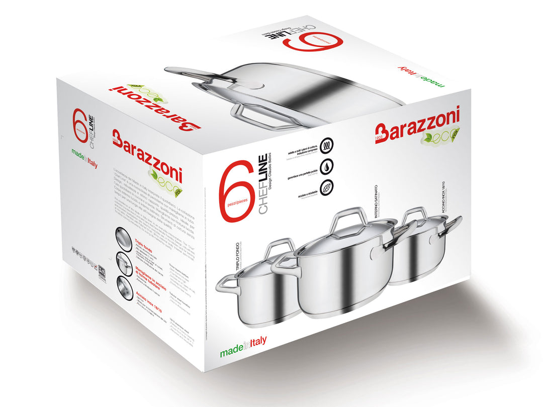 BARAZZONI CHEF LINE pot set 16, 20, 24 cm 6 pieces stainless steel 3 pots, 3 lids