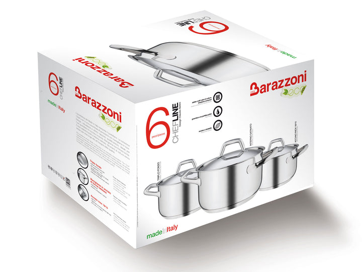 BARAZZONI CHEF LINE pot set 16, 20, 24 cm 6 pieces stainless steel 3 pots, 3 lids