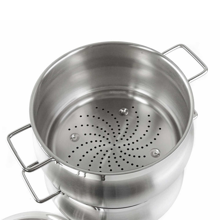 BARAZZONI steam cooker TUMMY stainless steel casserole 22 cm + lid + steamer insert