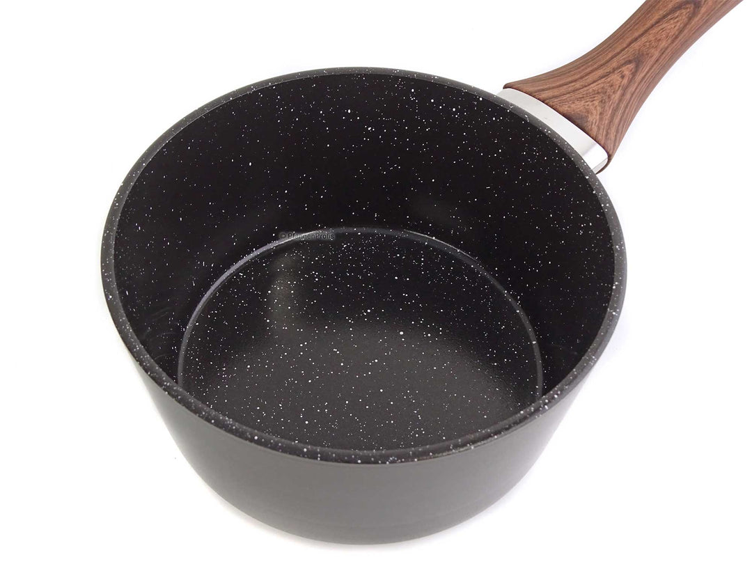 CELAR Kasserolle CLASSY WOOD 16 cm Stieltopf keramikbeschichtet mit Deckel