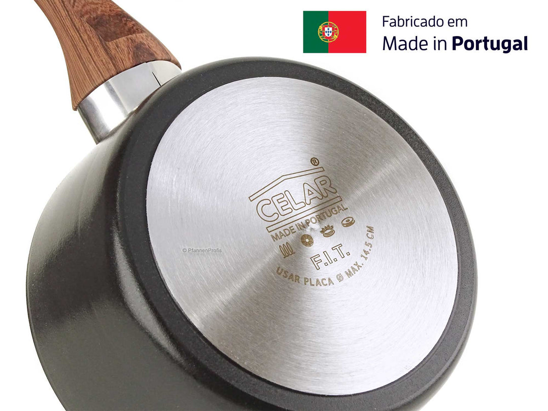 CELAR Kasserolle CLASSY WOOD 16 cm Stieltopf keramikbeschichtet mit Deckel