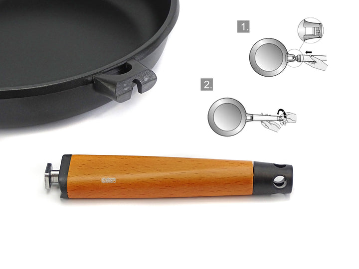 CASTEY Alu Guss Bratpfanne CLASSIC 30 cm abnehmbarer Holz-Griff Pfanne Induktion