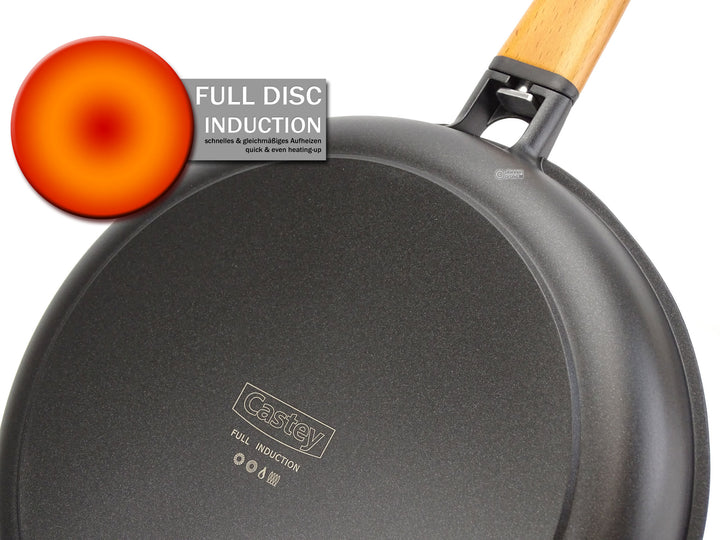 CASTEY Alu Guss Bratpfanne CLASSIC 30 cm abnehmbarer Holz-Griff Pfanne Induktion
