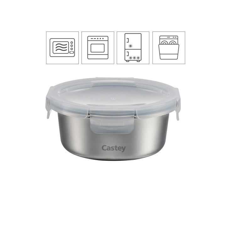 CASTEY food storage container stainless steel microwave-safe 0.65 l round