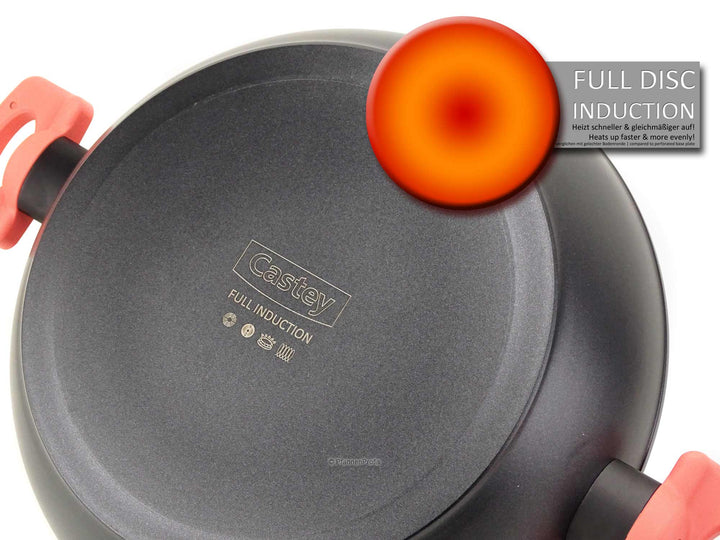 CASTEY Schmorkasserolle CORAL 28 cm Antihaft Pfanne extra hoch mit Deckel
