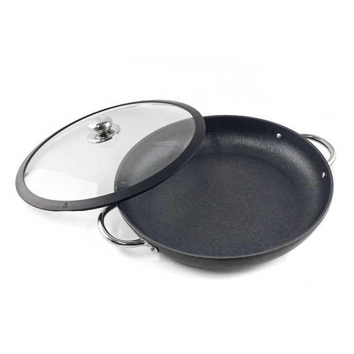 RISOLI große Aluguss-Pfanne 36 cm mit Glasdeckel ofenfest