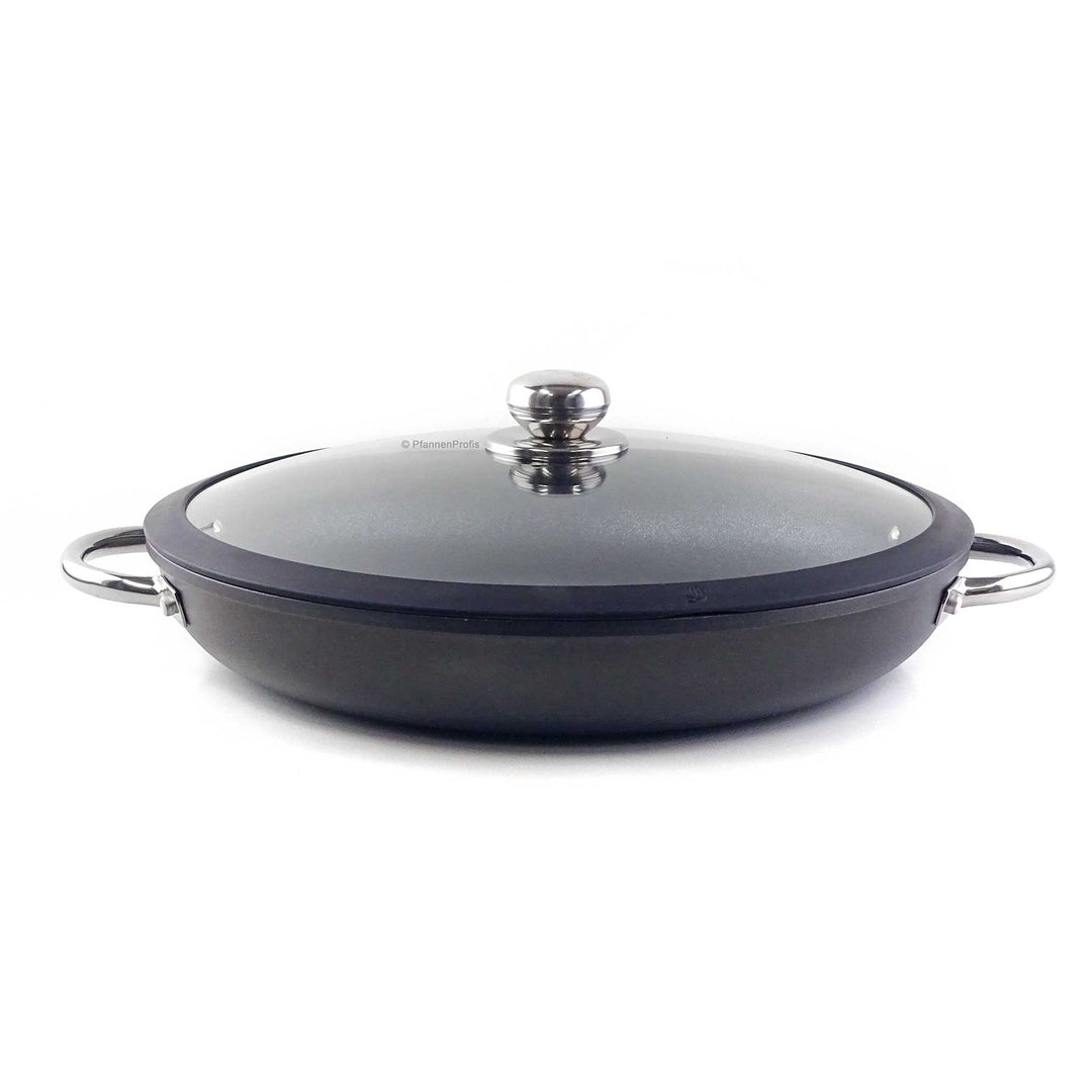 RISOLI große Aluguss-Pfanne 36 cm mit Glasdeckel ofenfest