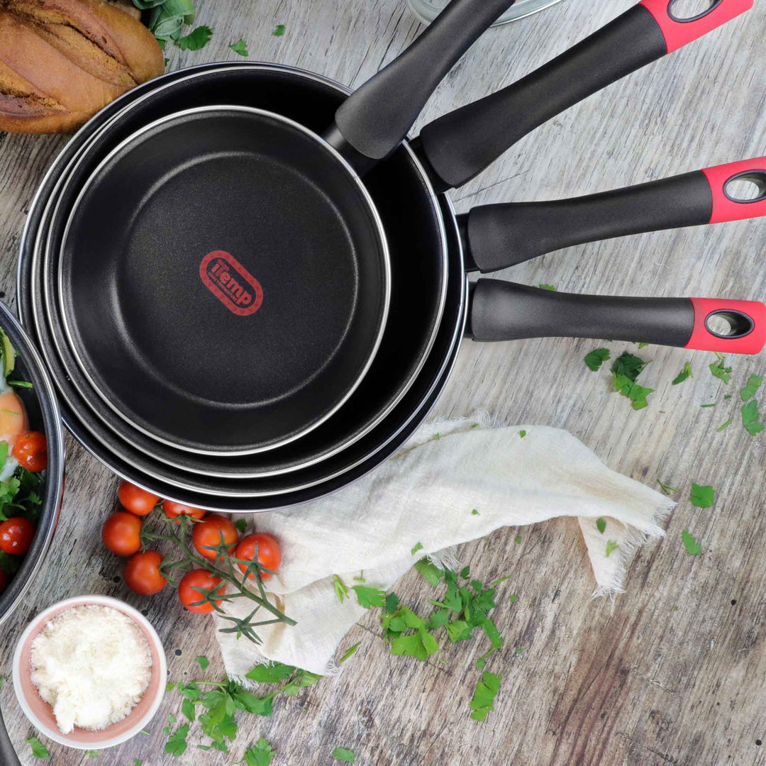 VITRINOR 3 pcs frypan set KILAUEA 20, 24, 28 cm enameled steel non-stick pans "iTemp"