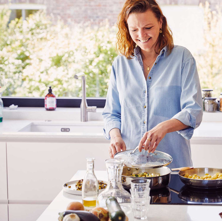 BEKA skillet CICLA 24 cm made from recycled stainless steel deep frypan with glass lid