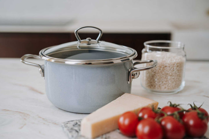 BELIS Stahl-Emaille Kochtopf PREMIUM 16 cm GRAU