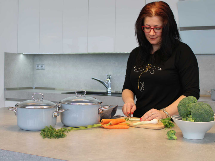 BELIS Stahl-Emaille Kochtopf PREMIUM 20 cm GRAU