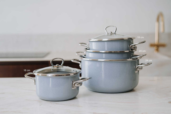 BELIS Stahl-Emaille Kochtopf PREMIUM 20 cm GRAU