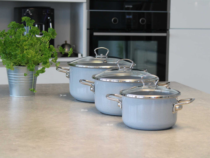 BELIS Stahl-Emaille Kochtopf PREMIUM 16 cm GRAU