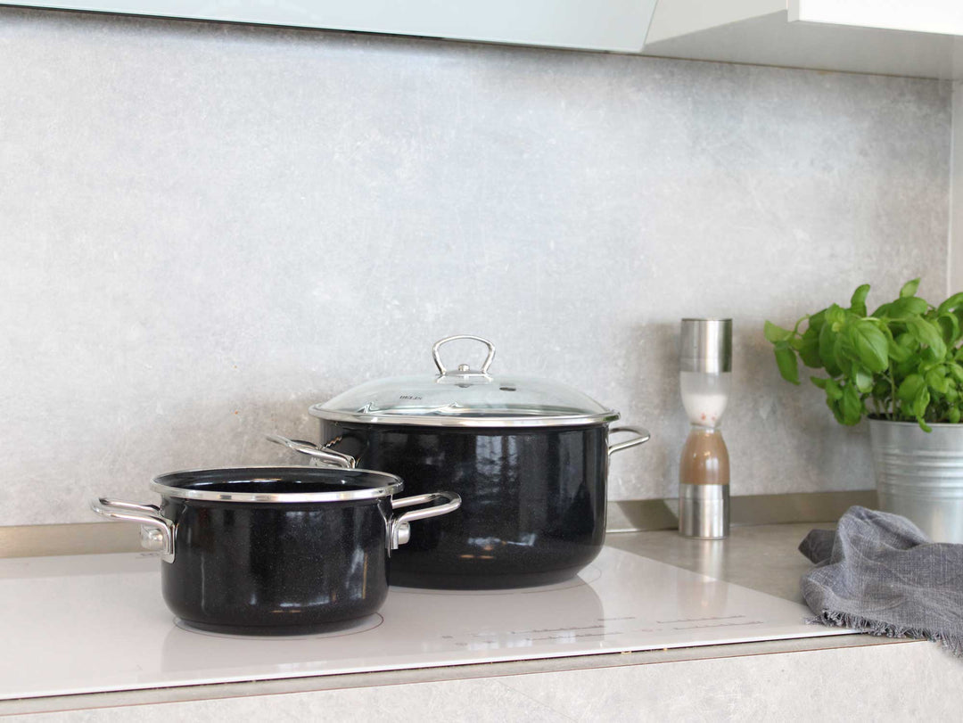 BELIS Stahl-Emaille Kochtopf PREMIUM 24 cm SCHWARZ