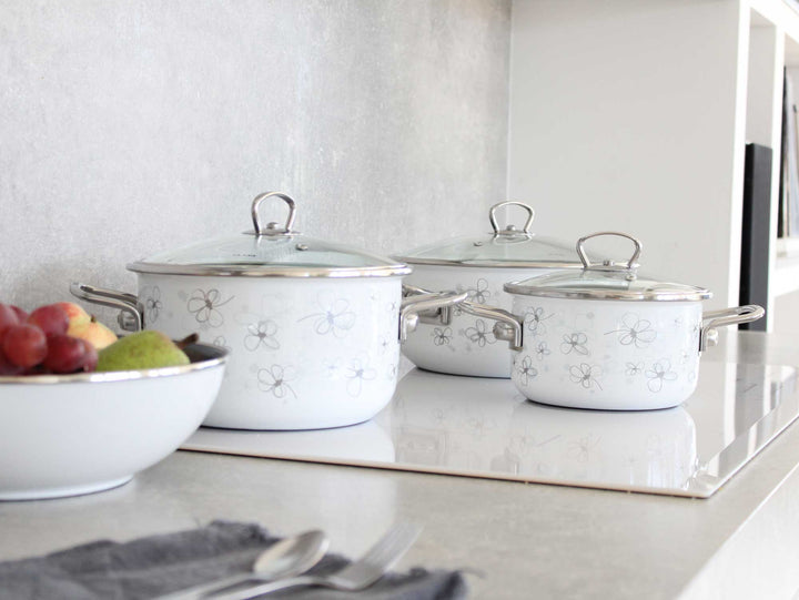 BELIS Stahl-Emaille Kochtopf PREMIUM 24 cm WEISS