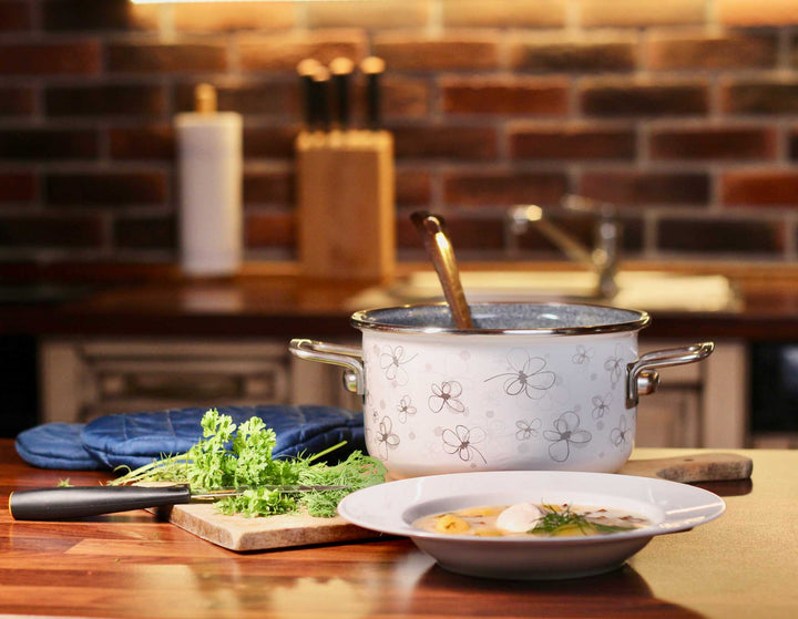 BELIS Stahl-Emaille Kochtopf PREMIUM 18 cm WEISS