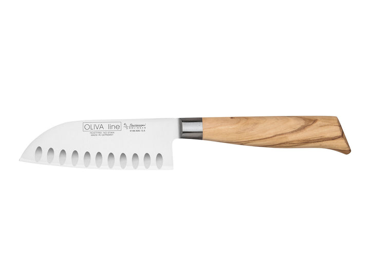 BURGVOGEL Solingen Santoku-Messer Kullenschliff OLIVA LINE 13 cm geschmiedet Holzgriff