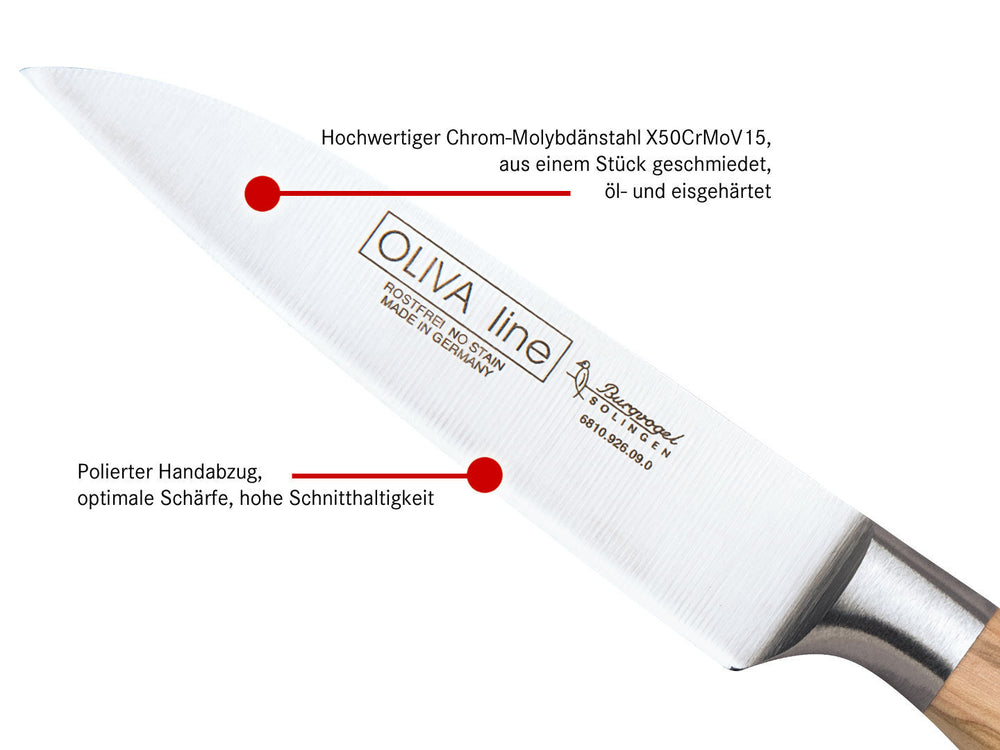 BURGVOGEL Solingen Küchenmesser OLIVA LINE 9 cm geschmiedet Holzgriff