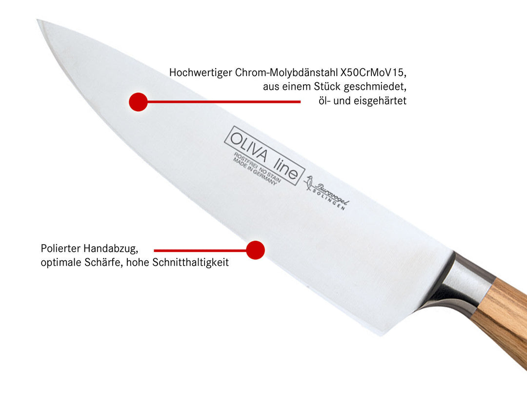 BURGVOGEL Solingen Kochmesser OLIVA LINE 20 cm geschmiedet Holzgriff