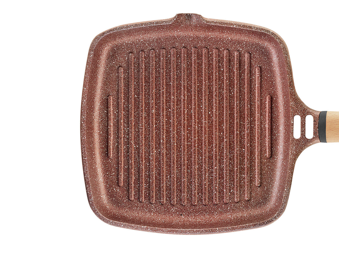 CASTEY Alu Guss Grillpfanne TERRACOTA 27 x 27 cm abnehmbarer Griff Induktion