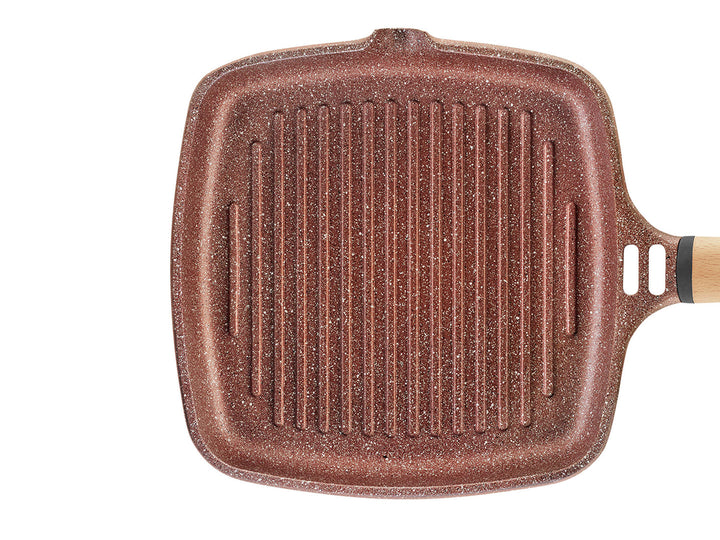 CASTEY Alu Guss Grillpfanne TERRACOTA 27 x 27 cm abnehmbarer Griff Induktion