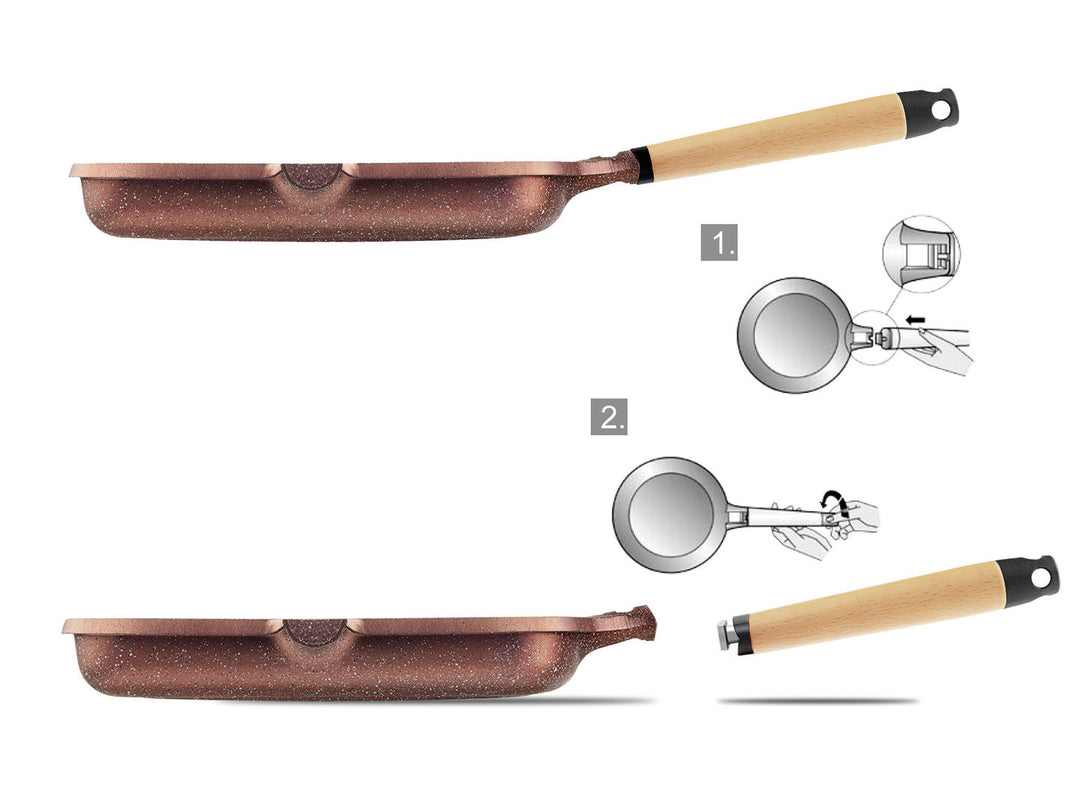 CASTEY Alu Guss Grillpfanne TERRACOTA 27 x 27 cm abnehmbarer Griff Induktion