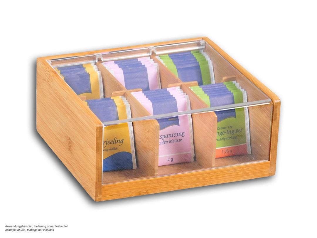KESPER Bambus Teebox mit Acryl-Sichtklappe, 6 Fächer Teebeutel-Kiste