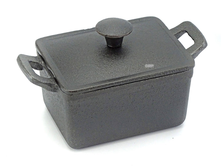 RONNEBY BRUK Gusseisen Mini Serviergeschirr mit Deckel RONDO 11x8 cm ECKIG schon eingebrannt