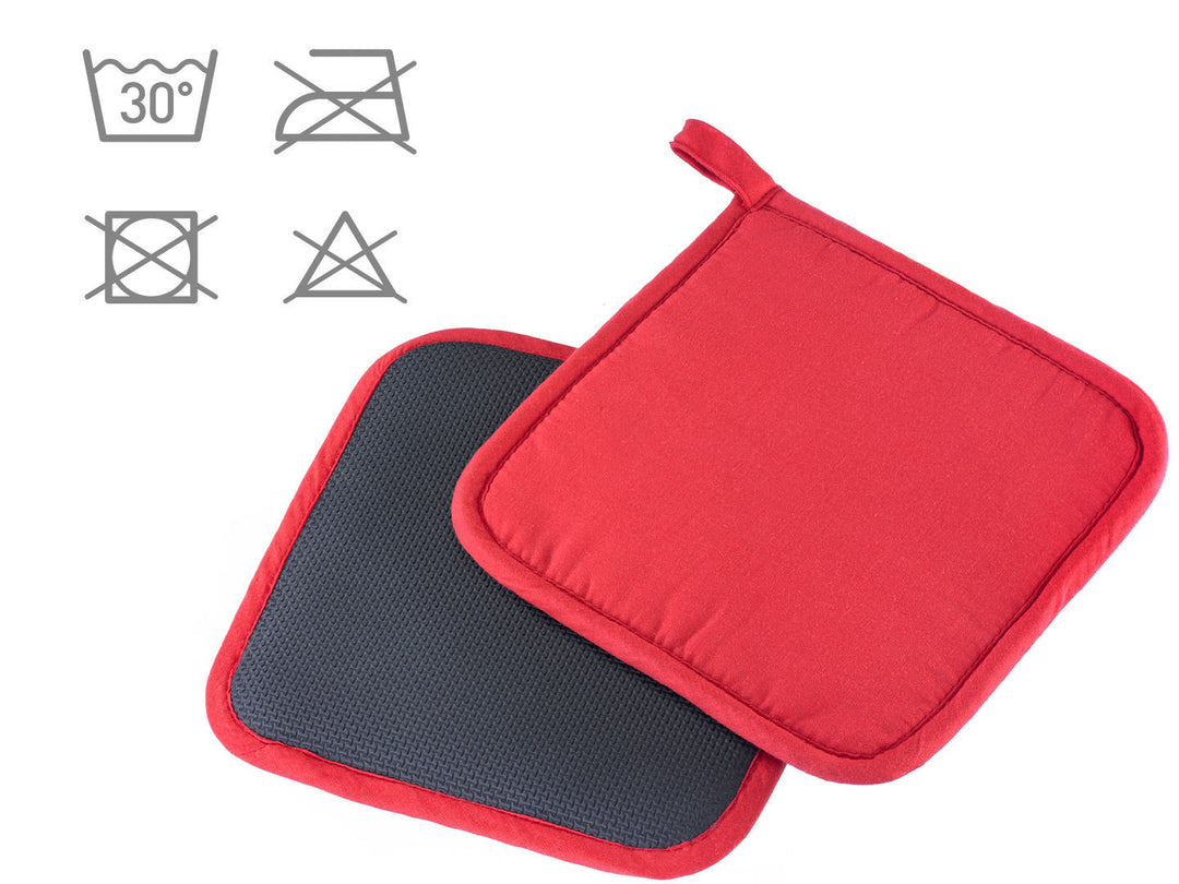WESTMARK 2 Topflappen rot-schwarz rutschfest Neopren + Baumwolle waschbar