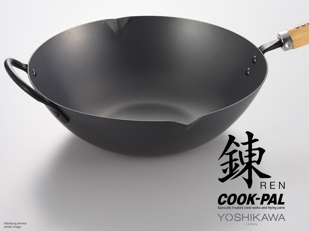 YOSHIKAWA Peking Eisen Wok 30 cm Carbonstahl Wokpfanne aus Japan
