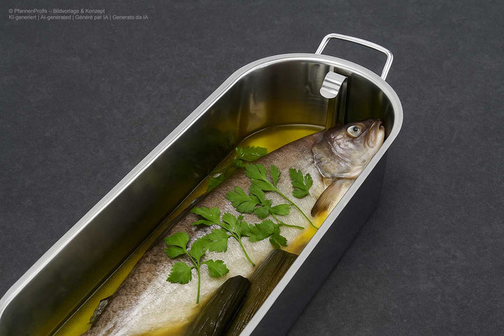 BEKA fish kettle stainless steel poacher oval 50 cm with insert and lid