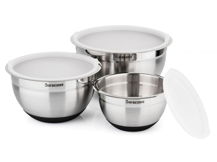 BARAZZONI bowl set stainless steel non-slip with lid 16 / 20 / 24 cm 1.5 / 3 / 5 liters