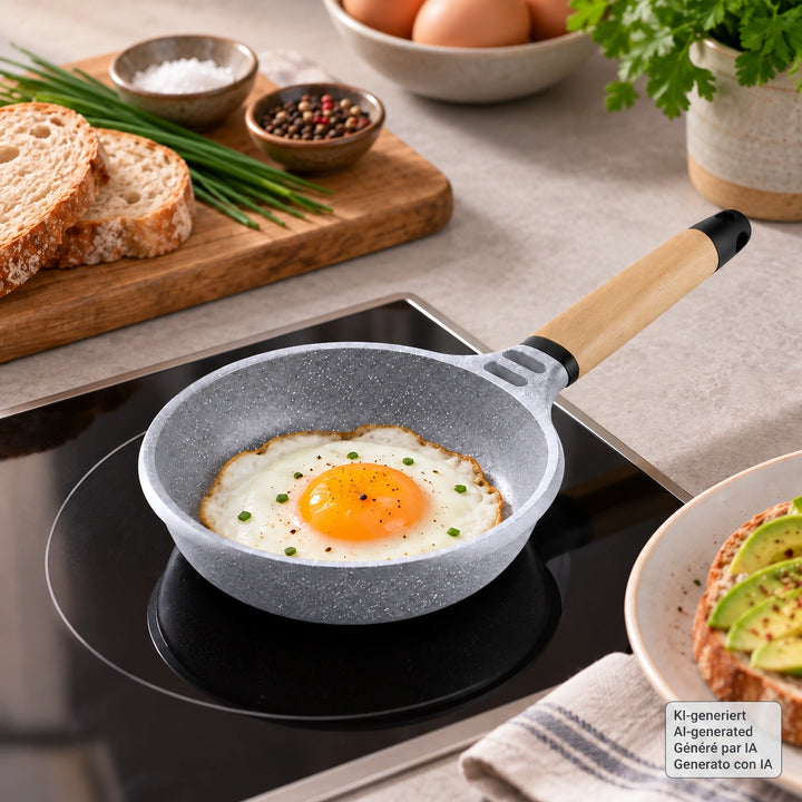 CASTEY Alu Guss Mini-Bratpfanne STONE CERAMIC 16 cm PFAS-frei abnehmbarer Holzgriff Induktion