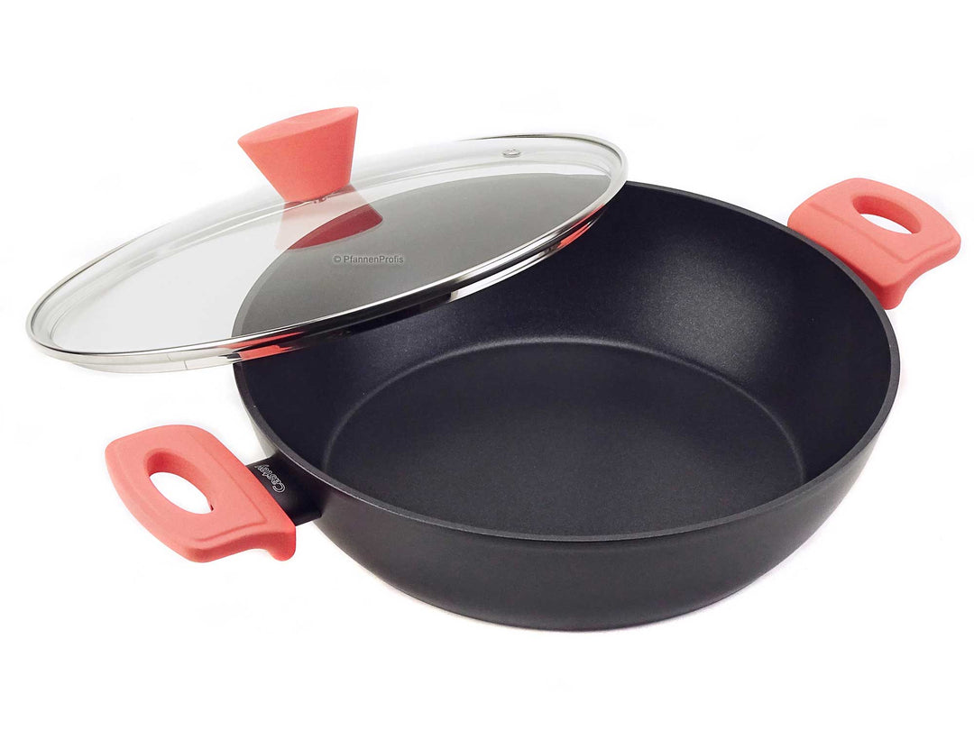 Frying Pan with lid Non Stick 28 & 24cm Set Deep Induction Glass