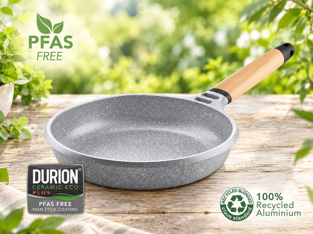 CASTEY Alu Guss Bratpfanne STONE CERAMIC 24 cm PFAS-frei abnehmbarer Holzgriff Induktion