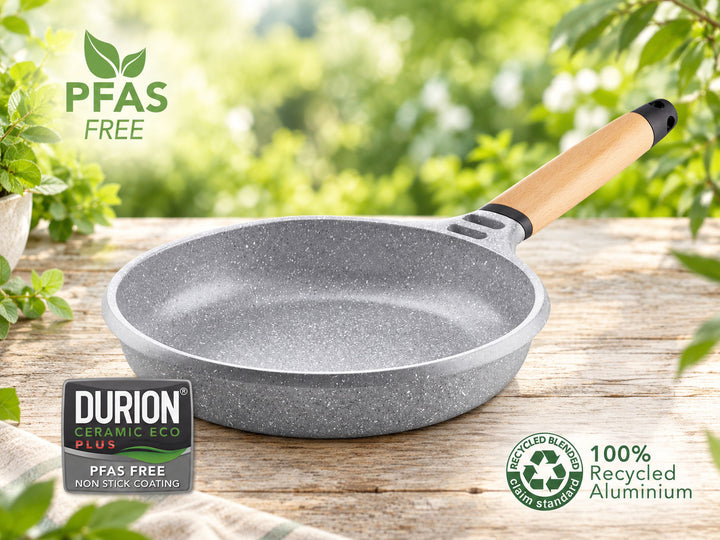 CASTEY Alu Guss Bratpfanne STONE CERAMIC 24 cm PFAS-frei abnehmbarer Holzgriff Induktion