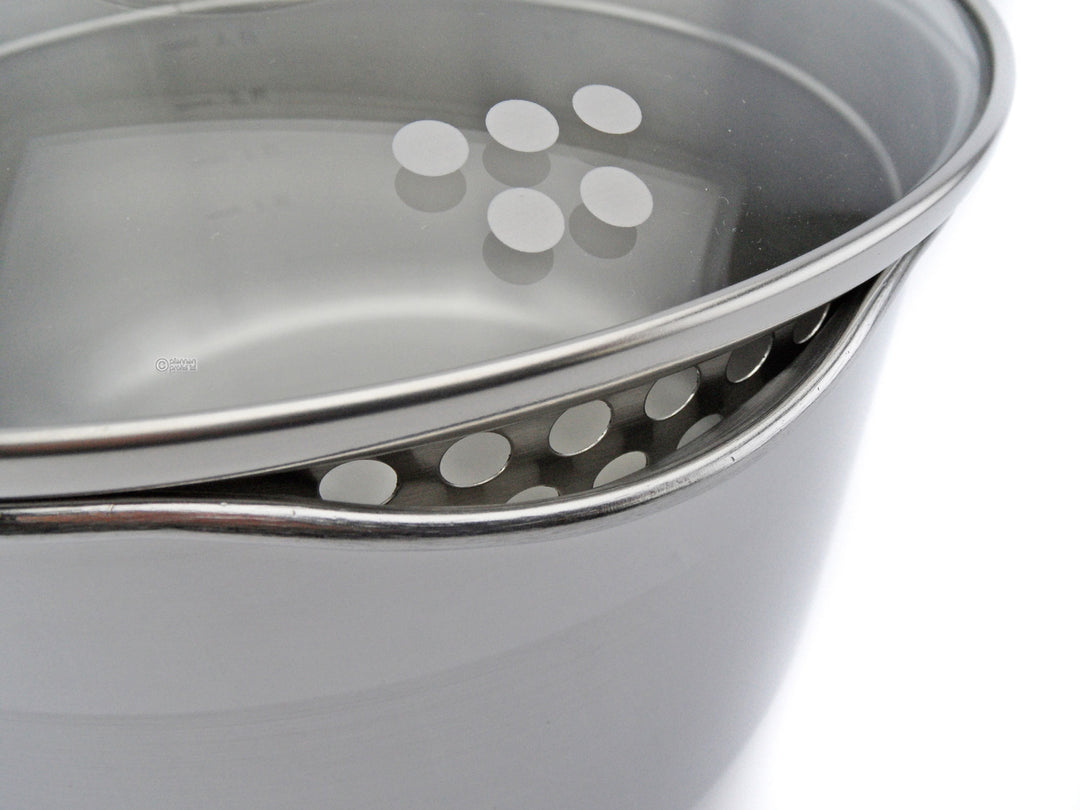 SSW 3-piece pot set COMFORT 16, 20, 24 cm easy straining casseroles with strainer lids
