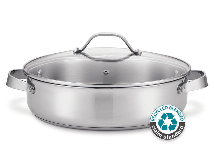BEKA shallow casserole CICLA 28 cm made from recycled stainless steel skillet pan with glass lid