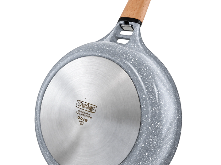 CASTEY Alu Guss Bratpfanne STONE CERAMIC 24 cm PFAS-frei abnehmbarer Holzgriff Induktion