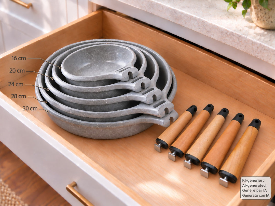 CASTEY Alu Guss Bratpfanne STONE CERAMIC 24 cm PFAS-frei abnehmbarer Holzgriff Induktion