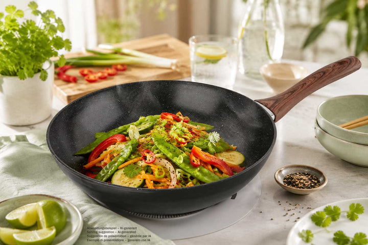 CELAR Wok-Pfanne CLASSY WOOD 28 cm Stielwok keramikbeschichtet