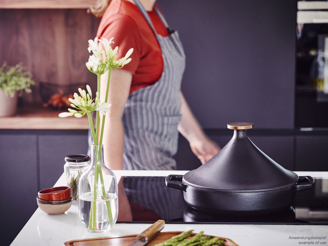 Poêle à tajine en fonte avec couvercle allant au four –