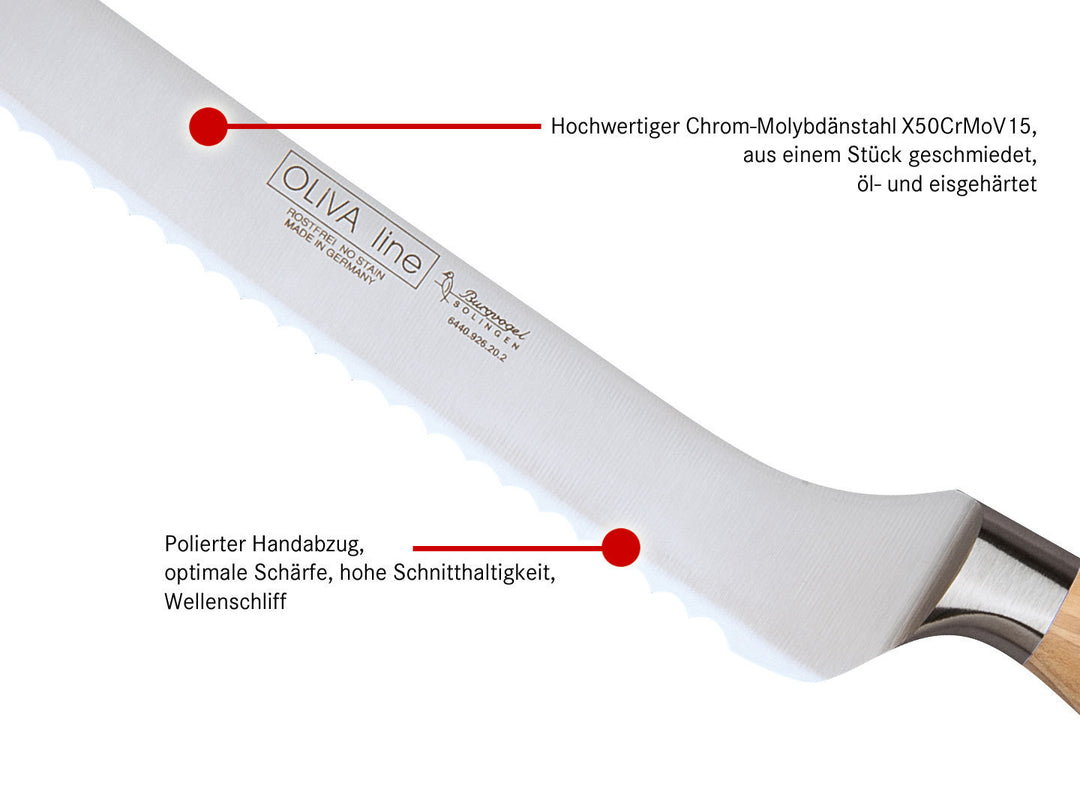 BURGVOGEL Solingen Brotmesser OLIVA LINE 20 cm geschmiedet Holzgriff