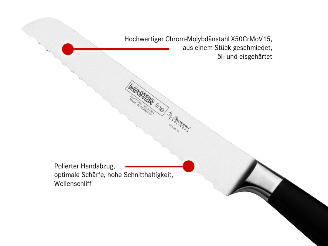 BURGVOGEL Solingen Brötchenmesser MASTER LINE 13 cm geschmiedet Gravurplatte