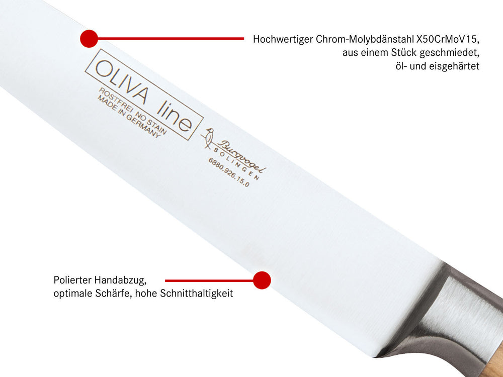 BURGVOGEL Solingen Filiermesser OLIVA LINE 15 cm geschmiedet Holzgriff