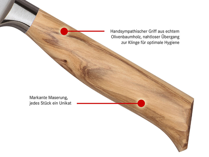 BURGVOGEL Solingen Schinkenmesser Kullenschliff OLIVA LINE 20 cm geschmiedet Holzgriff