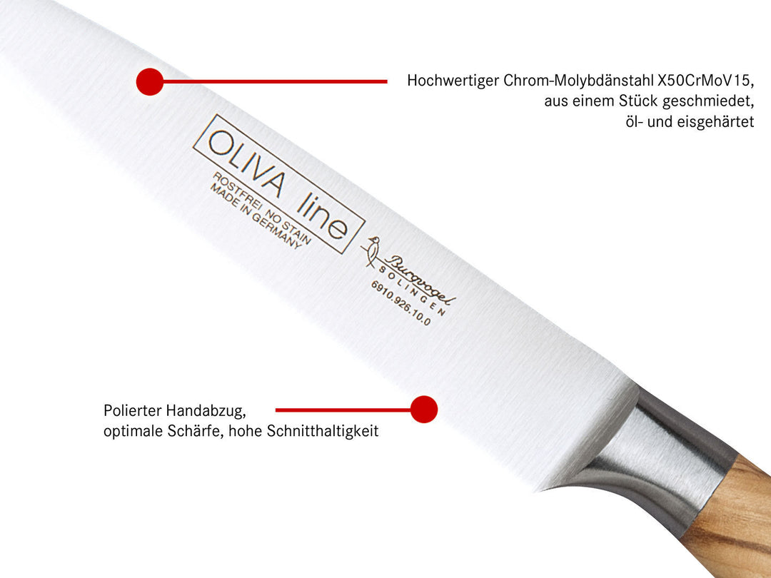 BURGVOGEL Solingen Spickmesser OLIVA LINE 10 cm geschmiedet Holzgriff